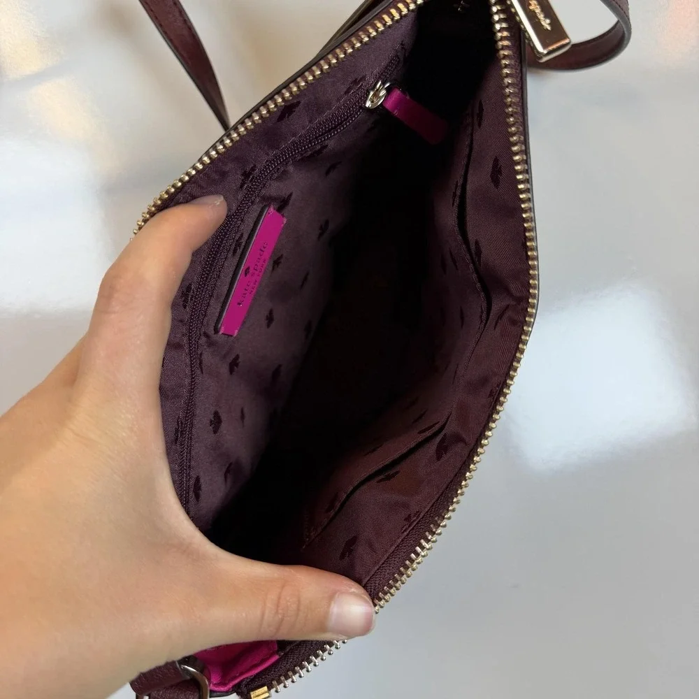 Kate Spade Crossbody Bag Womens Small Burgundy Leather Zip Purse Gold Hardware